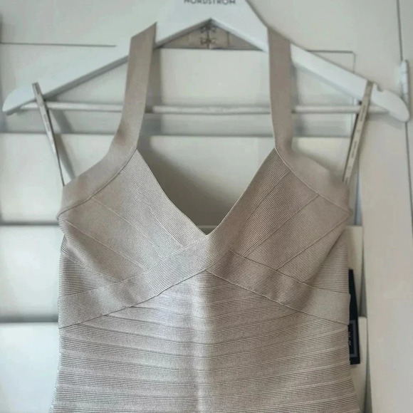 HERVÉ LÉGER NEW Halter Bandage Dress Beige Body Con - Picture 3 of 5